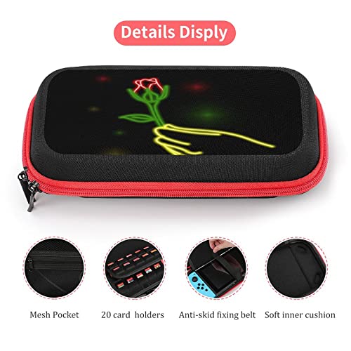 Aohanan Rose Flower In Neon Light Switch Carrying Case Compatible With Nintendo Switch Switch Game Case With 20 Games Cartridges Hard Shell Travel Protection Case For Nintendo Switch Console & Accessories #TOP1