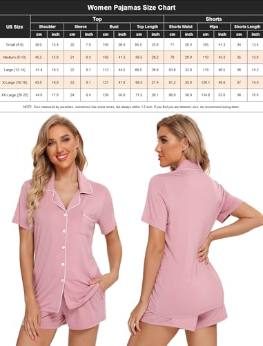 Image of Pjmlifecoco Women's Modal Pajama Set Short Sleeve Button Down Two Piece Soft Sleepwear with Shorts Loungewear S-XXL