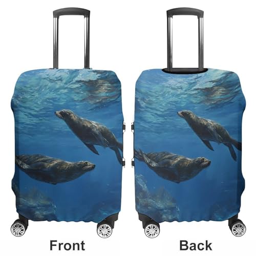 Sea Lion Swimming in Ocean Luggage Covers Washable Travel Suitcase Cover Elastic Baggage Protector3