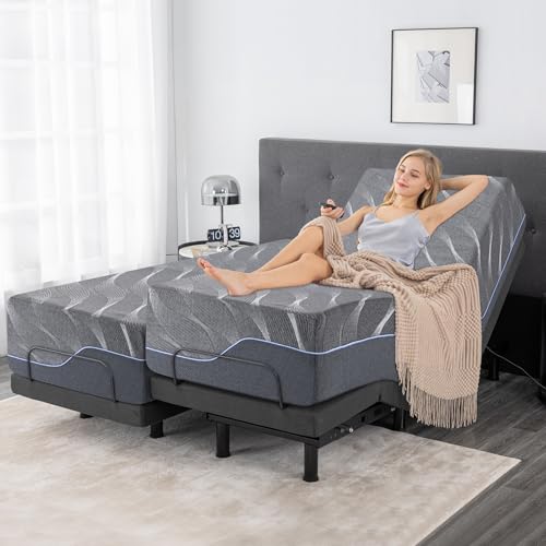 Vipbear Split King Adjustable Bed Frame with Mattress,14 Inch...