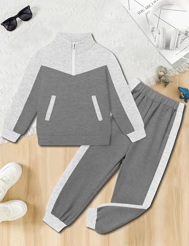 Boys Clothes Solid Color Block Kid Boys' Clothing Sets Stand Collar Half-Zip Sweatsuit 2pcs Outfits with Pocket 6-12y