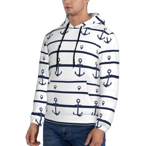 Hoodies For Men - Anchor White Blue Print Long Sleeve Casual Men'S Hoodies & Sweatshirts Pullover With Pocket3