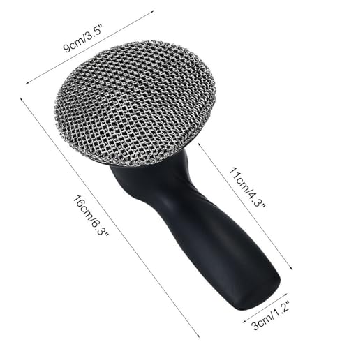 Image of Cast Iron Scrubber, Stainless Steel Chainmail Cleaner with Handle Easy-to-Clean Pot Brush for Pots Pans Plates