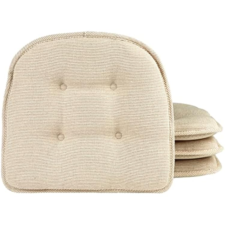 Klear Vu Omega Non-Slip Chair Cushions, Assembled in USA, U-Shaped Skid-Proof Seat Pads for Dining Room, Kitchen, Office, 15x16 4 Pack Slub Natural 4 Count