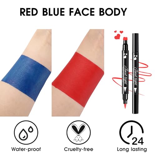 Image of BADCOLOR 3PCS Red Blue Face Body Paint Stick Makeup for Harley /Joker SFX Cosplay & Dress Up, Red Liquid Eyeliner Stamp Pen for Clown Costume Cosplay