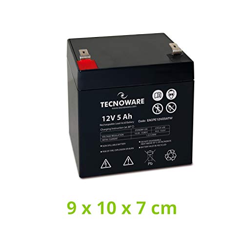 Tecnoware Batería de plomo-ácido 12 V Capacidad 5 Ah - para SAI, Videovigilancia y sistemas de Alarma - Conexión Faston 6,3 mm - Dimensiones 9 x 10 x 7 cm