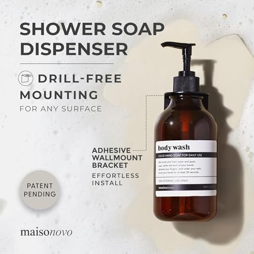 MaisoNovo Shampoo and Conditioner Dispenser Set of 3-500 ml Amber Classic Shower Gel Dispenser Wall Mounted with Black Pumps - Image 2