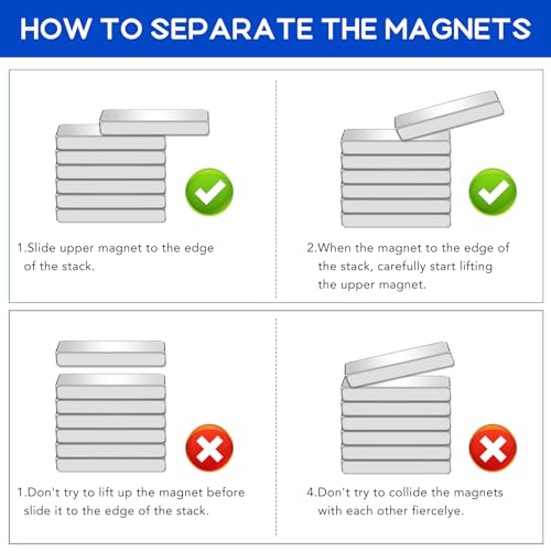 Image of Powerful Neodymium Magnets, 10pcs Heavy Duty Rare Earth Magnets with Double-Sided Adhesive, Strong Rectangular Magnetic Bar for Crafts, Tool Storage, Science, Office, Kitchen - 60x10x3mm
