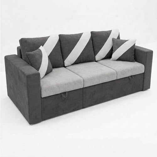 Image of FURNY Trivia 4 Seater LHS Lounger Sofa Cum Bed (Dark Gray - Light Gray) with Pull-Out Function | Luxury Velvet Suede Finish | Durable Comfort | Ideal for Living Room