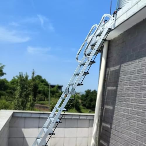 Escaleras para Áticos Escalera Plegable de Aluminio para Exteriores para Segundo Piso, Escaleras de Emergencia para Incendios, Escaleras de Ático para Techo(2.57 m/8.4 ft-8 Steps)