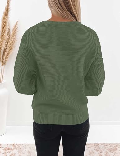 Image of ZESICA Women's Crew Neck Long Lantern Sleeve Fall 2026 Casual Loose Ribbed Knit Solid Soft Pullover Sweater Tops