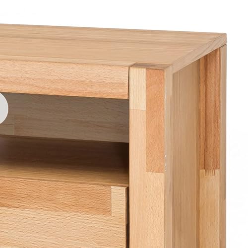 Lomadox Wohnwand TV-Wand, Kernbuche massiv geölt keilgezinkt, 3-teilig, Echtholz/Massivholz, 1 Lowboard, 1 Vitrine, 1 Wandregal, inkl. LED-Beleuchtung – Bild 4