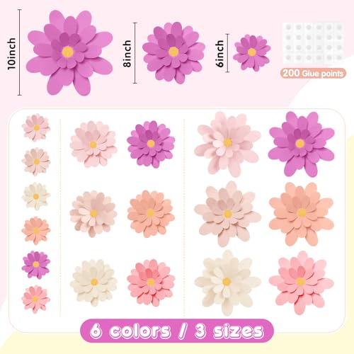 Image of MotiMind 18 Pcs Paper Flowers Bulletin Board Decorations DIY 3D Paper Floral for Wall Classroom Back to School Birthday Party Flower Backdrop Decoration Photo Backdrop(Pink Red Series,6 inch 8 inch 10 inch)