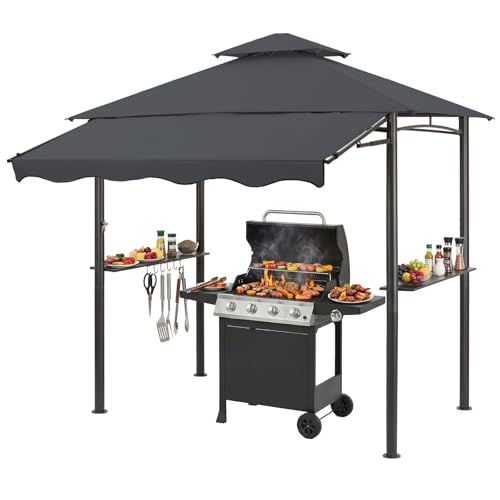CHARMELEON Dark Grey Grill Gazebo, Double Tiered BBQ Gazebo, 5x8