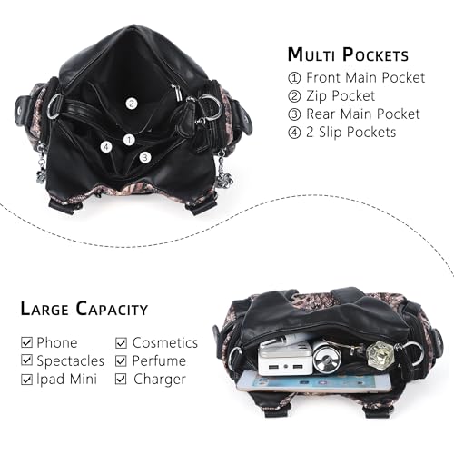 Image of Angel Kiss Purses for Women Small Hobo Shoulder Bags Vagen Leather Multi-Pocket Tote Bag with Zipper