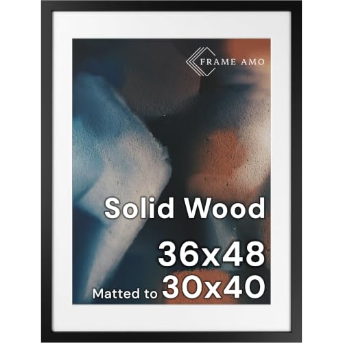 Frame Amo 36x48 Solid Wood Poster Frame Black with 29.5x39.5 White Mat Opening for 30x40 Image 1.5 inch Wide 1 inch Thick Acrylic Front Gallery Grade