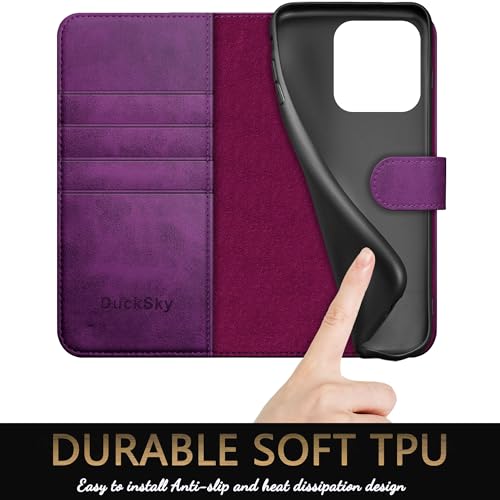 DuckSky compatible with iPhone 16 Pro Max 6.9" Genuine Leather Wallet case【RFID Blocking】【4 Credit Card Holder】【Real Leather】Flip Folio Book Phone case Cover Women Men for Apple 16 ProMax case Purple by DuckSky - Used condition - Image 6