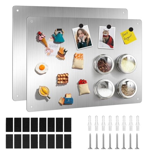 Magnetic Board 2 Pack A3 Stainless Steel Notice Memo Board for Wall Fridge