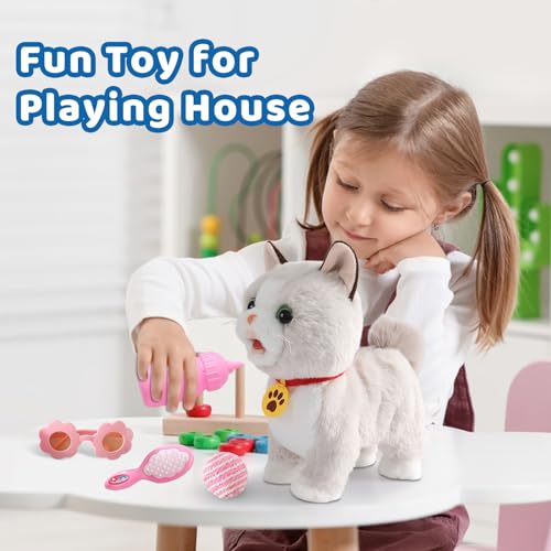Ylpaprm Walking Cat Set Interactive Talking Toy Kitten Repeat What You Say Robot Cat Toy for Girl Singing Dancing Touch Control with Leash Wagging Tail Nodding Plush Electric Ragdoll Kitty for Kid by Ylpaprm - Image 6