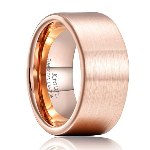 King Will 10mm Rose Gold Tungsten Carbide Wedding Ring Brushed Surface Comfort Fit 10.5