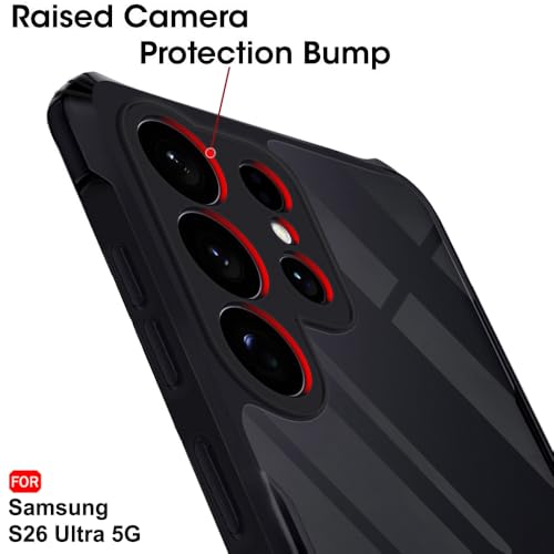 Image of TheGiftKart Shockproof Crystal Clear Back Cover Case for Samsung Galaxy S26 Ultra 5G | 360 Degree Protection | Protective Design | Transparent Back Case Cover (PC & TPU, Black Bumper)