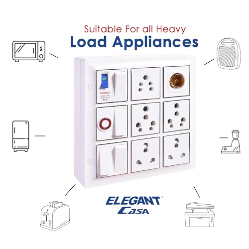 Image of Elegant Casa 16 Amp Electric Extension Board Heavy Duty Multi Sockets, Switches with Mcb High Power Extension Box (2500w) Power Strip with 3m Extension Cord Wire 3 Core 16 Amp Plugtop