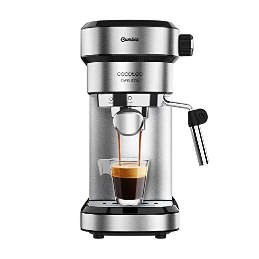Cecotec Cafetera Express Cafelizzia 790 Steel para espressos y cappuccinos, Brazo portafiltros con Doble Salida y Dos filtros, 20 Bares de Presión, Depósito extraíble de 1,2L, 1350W, Acero
