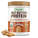 Orgain X Justin's ® Organic Vegan Nut Butter Protein Powder, Peanut Butter- 20g Plant Protein, 2g Sugar, Gluten Free, No Dairy, Soy Ingredients, or Artificial Flavors, 1.17 lb