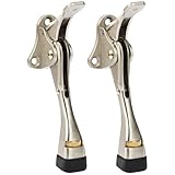 Kickdown Door Stopper 4 Inches - 2 Packs One Touch Adjustable Height Door Stop for The Bottom of Door Aluminum Alloy Metal Door Stopper with Rubber Tip & Wall Protectors for Wide Doors Satin Nickel