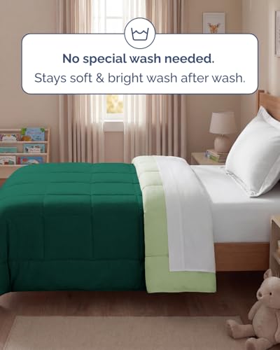 Image of Twin Size, Emerald /Light Sage Green Alternative Down Comforter - Warm & Breathable Hotel Quality Bedding for Men, Women, Kids & Teens - All Season Oversized Cooling Microfiber Duvet Insert Comforter