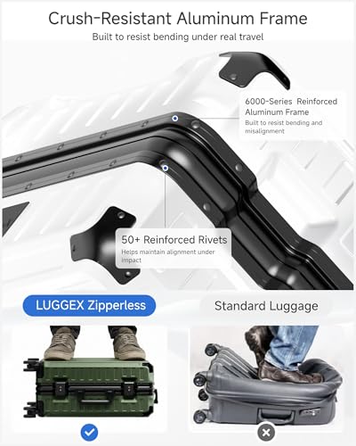 Image of LUGGEX Carry On Luggage with Spinner Wheels, 8010S Aluminum Frame Zipperless Polycarbonate Hard Shell Suitcase (ZX-Core, Green, 21 Inch)