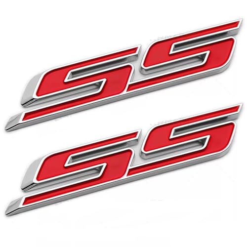 Image of 2Pcs Slant SS Emblems Side Car Badge Decal Compatible with Chevy Camaro Impala Malibu Holden 2010-2026 (Chrome Red)