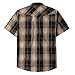Dubinik® Western Shirts for Men Short Sleeve Plaid Pearl Snap Shirts for Men Button Up Shirt Cowboy Casual Work Shirt Brown Khaki