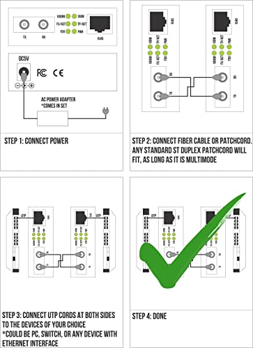 Multimode St Gigabit Fiber Media Converter - Built-In St Fiber Module 550 M (0.34 Miles) 850 Nm - To Utp Cat5E 10/100/1000 Rj-45 – Auto Sensing Gigabit Or Fast Ethernet - Jumbo Frame - Llf Support #TOP6