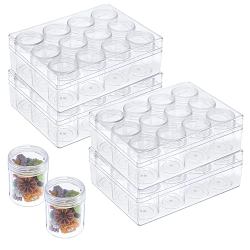 Image of 4 Pcs Bead Organizer Transparent Embroidery Bead Storage Containers with Lid, Diamond Art Plastic Storage Containers for DIY Crafts Jewelry Earring Sewing Pills Nail Small Items, Clear (12 Grids)