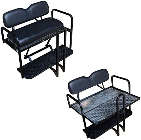 Performance Plus Carts EZGO RXV 2008-2015 Golf Cart Flip Folding Rear Back Seat Kit Diamond Plate-Black