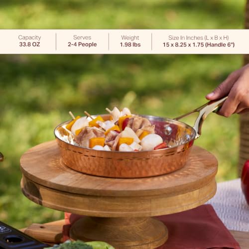 Image of P-TAL Copper Frying Pan with Heat-Resistant Handle | 8.25 Inch Naturally Non-Stick Tin Coated Pan for Healthy Cooking | Traditional Design, Eco-Friendly & Durable Cookware