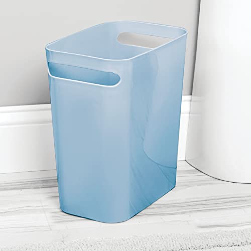 mDesign Plastic Slim Large 2.5 Gallon Trash Can Wastebasket, Classic Garbage Container Recycle Bin for Bathroom, Bedroom, Kitchen, Home Office, Outdoor Waste, Recycling - Aura Collection -( Light Blue, Pack of 1)