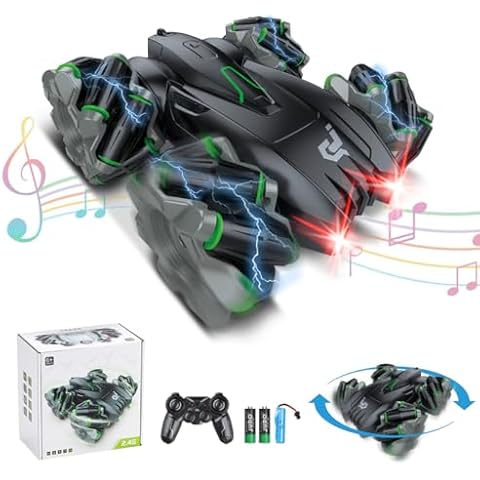 Remote Control Car,RC Cars with Headlights and Music,Double Sided 360 Flips Rotating RC Stunt Car,2.4Ghz All Terrain Toys for Ages 4-7 8-12 Kids Toy for Boys Girls Birthday Gift Cover