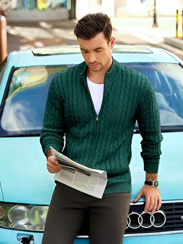 Image of TYSORT Men's Cotton Full Sleeve High Neck Full Zipper Sweater for Men, Cable Knitted Cardigan for Men