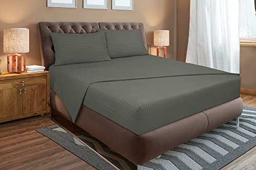 Image of ROYALE LINENS 3 Piece Twin XL Sheets Set - Soft Brushed 1800 Microfiber - 1 Fitted, 1 Flat Sheet, 1 Pillow case - Wrinkle Free & Fade Resistant - Hotel Luxury Bed Sheets (Stripe Grey, Twin XL)