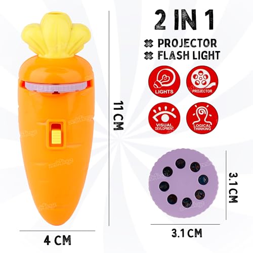 Image of Zest 4 Toyz 2 in 1 Carrot Shape Projector and Flashlight Toy for Kids with 3 Slides 24 Projections Educational Slide Torch for Learning and Bedtime Fun Play for Age 3 Years + (Random Color)