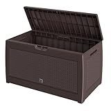 Casaria Coffre de Rangement Polyrotin brun Malle 310 litres Stockage Coussins avec roulettes Extérieur Jardin
