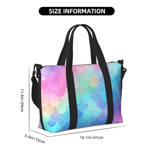 Rainbow Fish Scales Travel Duffel Bag Colorful Mermaid Tail Carry On Tote Bag for Women Large Shoulder Weekender Overnight Bag Sports Gym Bag4