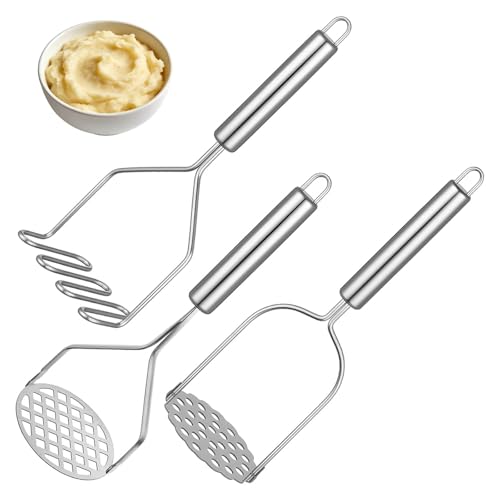 3 Piezas Machacador de Patatas Potato Masher de Acero Inoxidable Aplastador