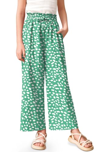 Image of Girls Summer Floral Wide Leg Pants High Waisted Flowy Dress Trousers with Pockets for School Lounge Beach 5-14 Years