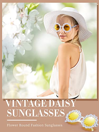 Maitys 8 Pairs Daisy Sunglasses Disco Festival Sunglasses Fun Flower Sunglasses for Women Retro Floral Round Shape Sunglasses3