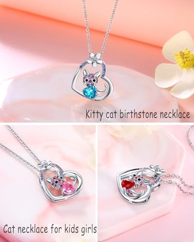 Kids Cat Birthstone Necklace Gifts for Girls- Kitty Cats Pendant Jewelry Birthday Gifts for Lovers Little Kids Girls Daughter Granddaughter Women4
