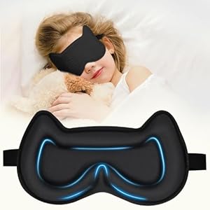 Kids Sleep Mask Eye Mask: 3D Contoured Cup Sleeping Mask, Blindfold with Adjustable Strap, Kids Eye Cover for Boys, Girls, Teens, Pressure-Free with Memory Foam Face Mask for Sleeping (Black)