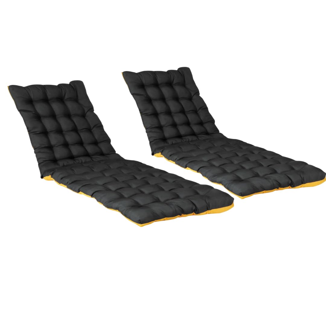 Atout Ciel Lot de 2 Coussins matelassés Bicolores pour Bain de Soleil, transat en Tissu déperlant 190x60cm, Anthracite/Jaune